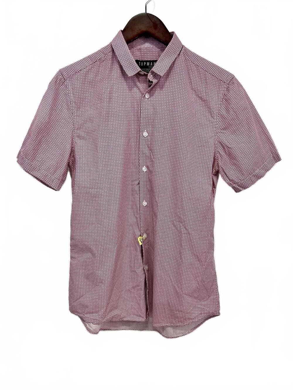 Topman Men's Size Small Short Sleeve Button-Up Shirt Small Red Geometric Pattern